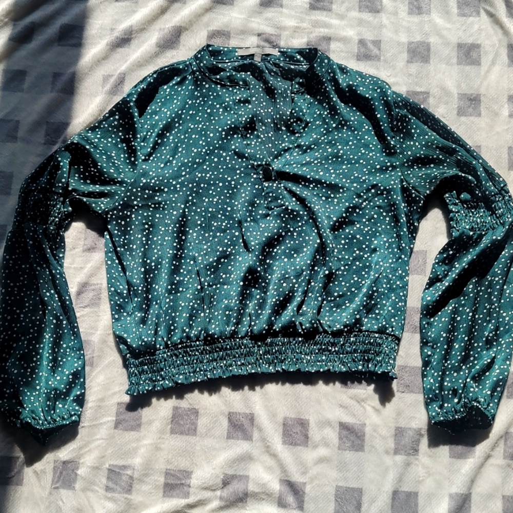 Green polka dot blouse